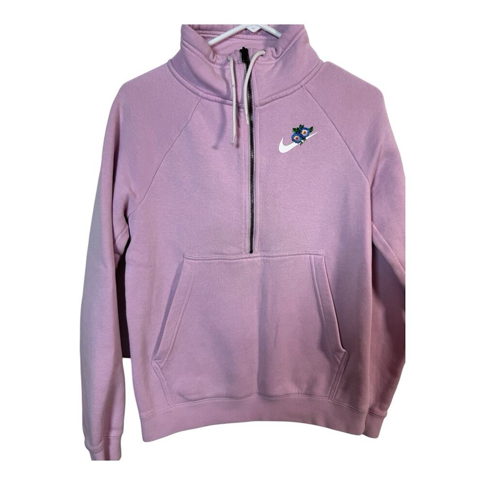 Nike Women's Femme Rally Half-Zip Pullover in lavender Floral graphic design XS
